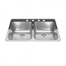 Kindred Canada RDL5279/4 - Reginox 31.25-in LR x 20.5-in FB Drop In Double Bowl 4-Hole Stainless Steel Kitchen Sink