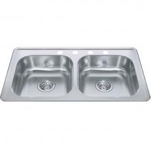 Kindred Canada RDLA3319-6-4CB - Creemore 32.94-in LR x 18.31-in FB Drop In Double Bowl 4-Hole Stainless Steel Sink