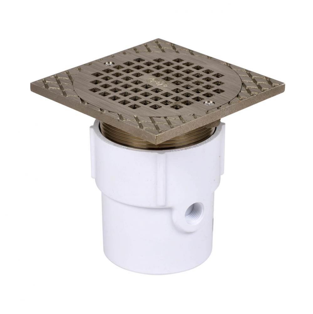 3 Or 4 In. Adjustable Pvc Drain W/6 In Nickel Round Strainer