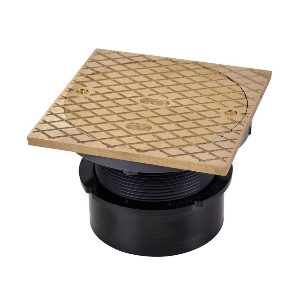 4 In. Abs Hub Base Cleanout W/6 In. Brass Cover & Square Rng
