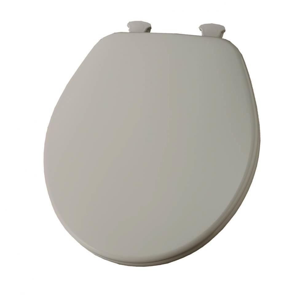 Round Enameled Wood Toilet Seat in Silver with Easy-Clean & Change Hinge