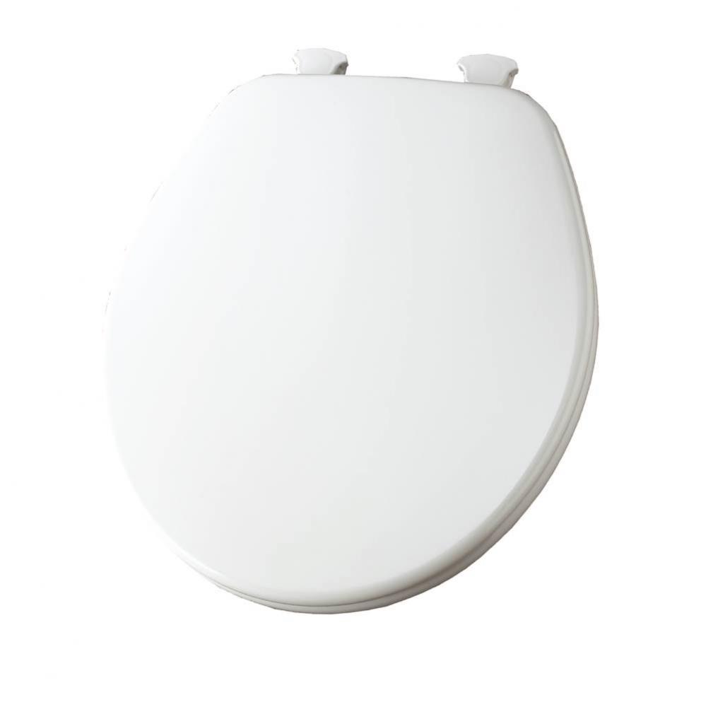 Round Enameled Wood Toilet Seat in Cotton White with Easy-Clean & Change Hinge