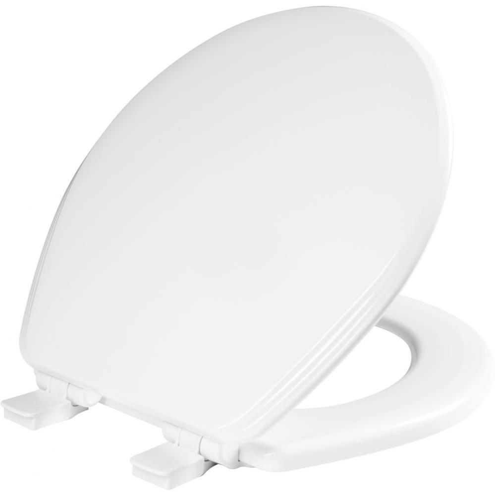 Ashland Round Enameled Wood Toilet Seat in White with STA-TITE Seat Fastening System, Easy-Clean a
