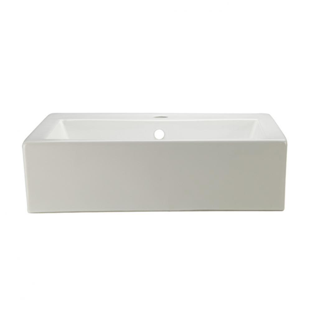 Square White Above-Counter Vessel with Overflow and Single-Hole Faucet Deck