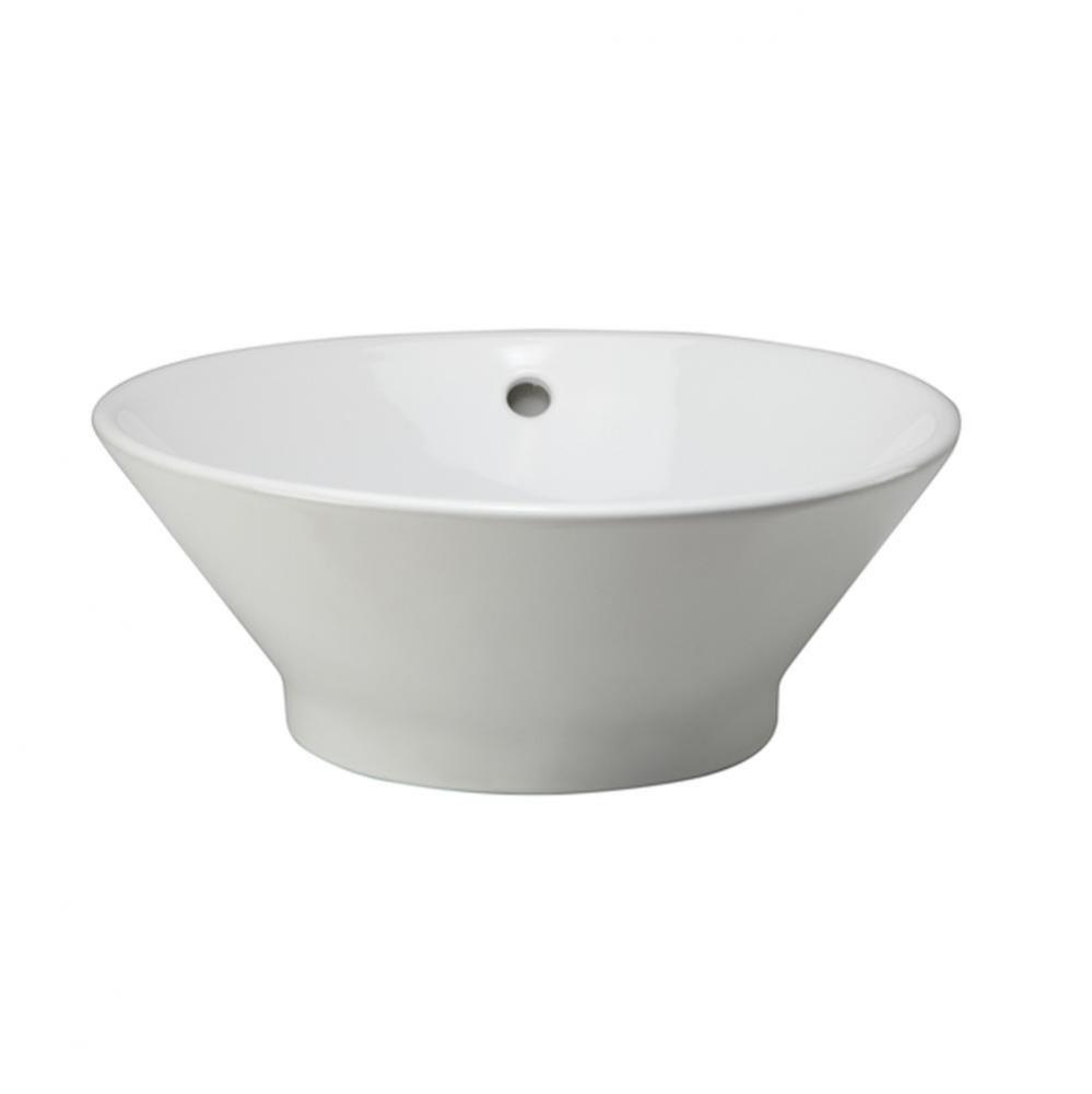 Round White Vitreous China Tapered and Angled Above-Counter Vessel with Overflow