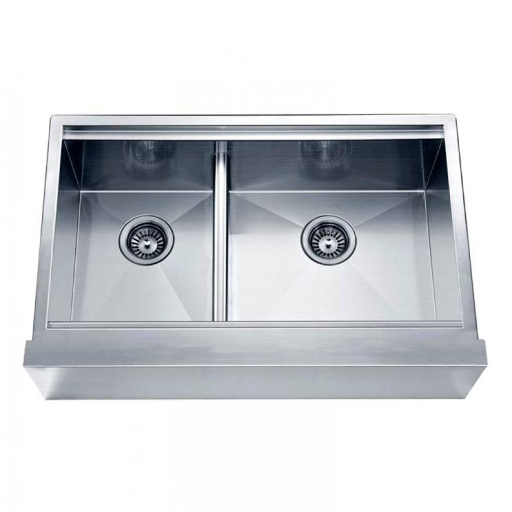 Dawn® Undermount Double Bowl with Straight Apron Front Sink (Small Bowl on Left)