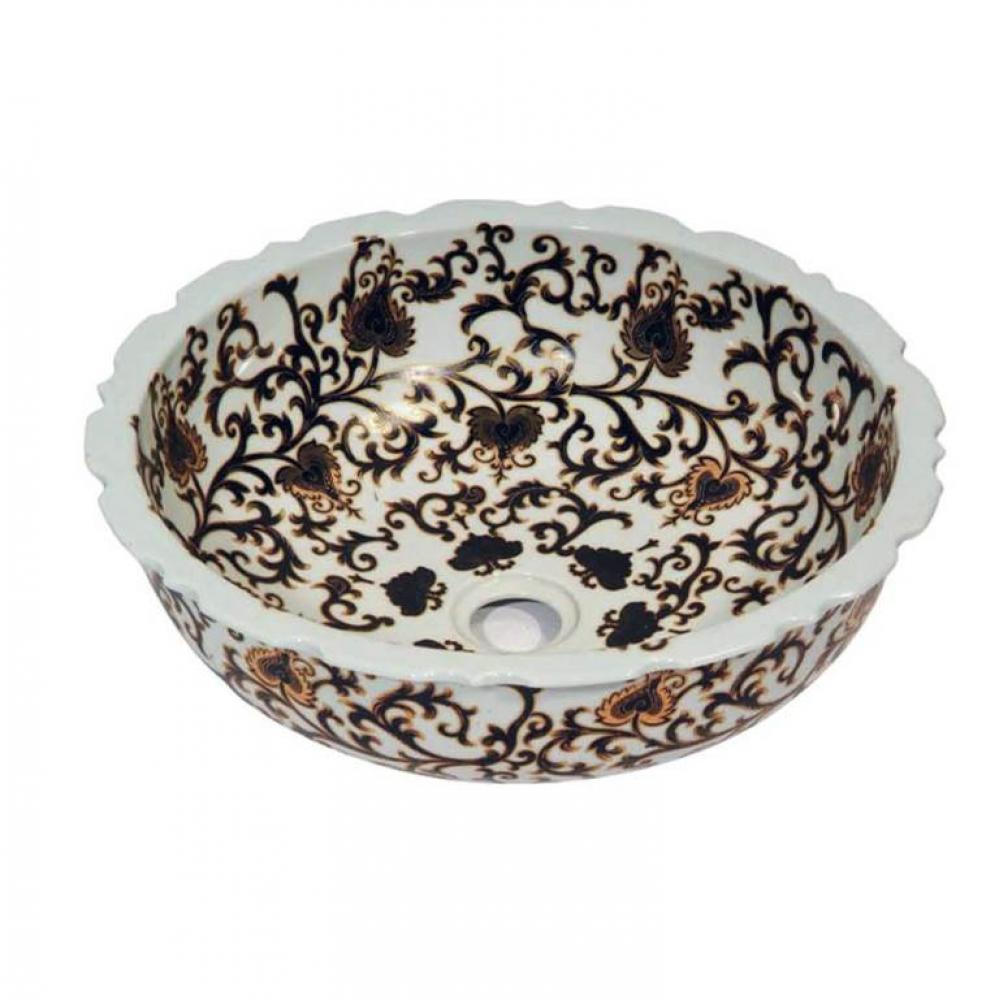 Dawn® Ceramic, hand engraved and hand-painted vessel sink-round shape