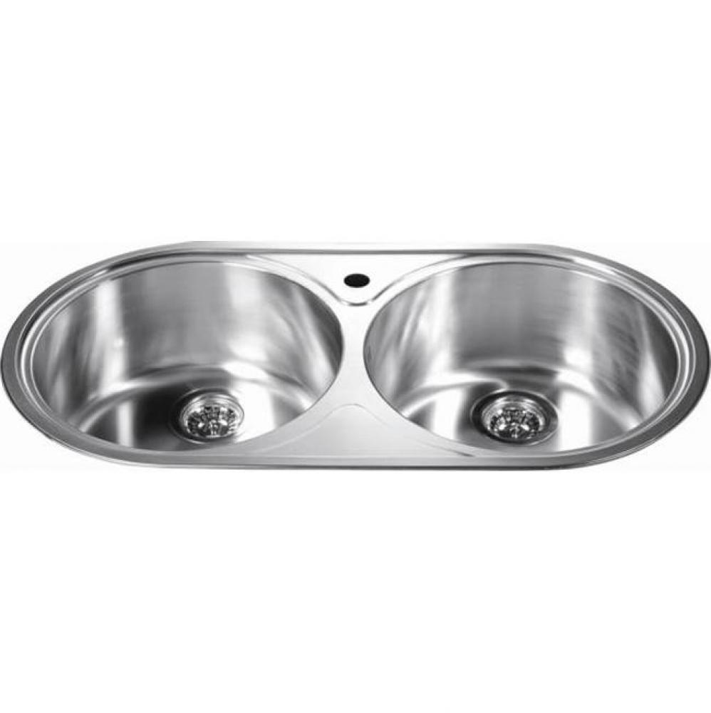 Dawn® Top Mount Round Equal Double Bowl Sink with 1 Hole