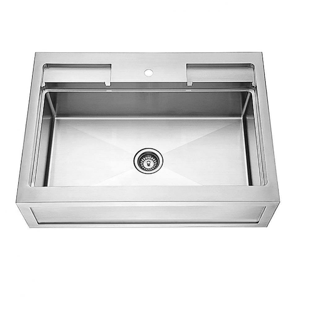 Apron Front Sink/Straight, 18G: 36''L x 26''W x 10''D(outside)