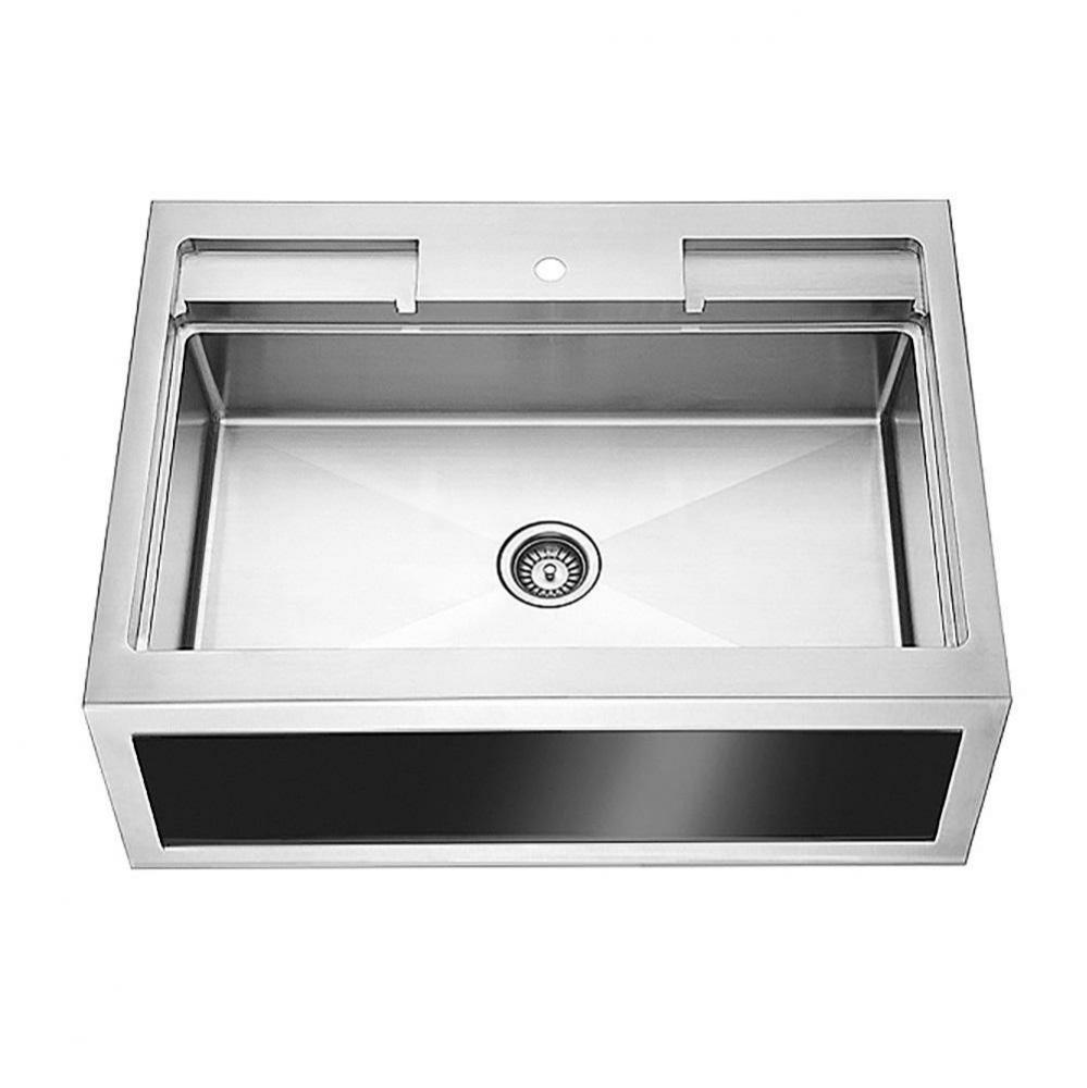 Apron Front Sink/Straight(with black glass panel decorated), 18G: 36''L x 26''