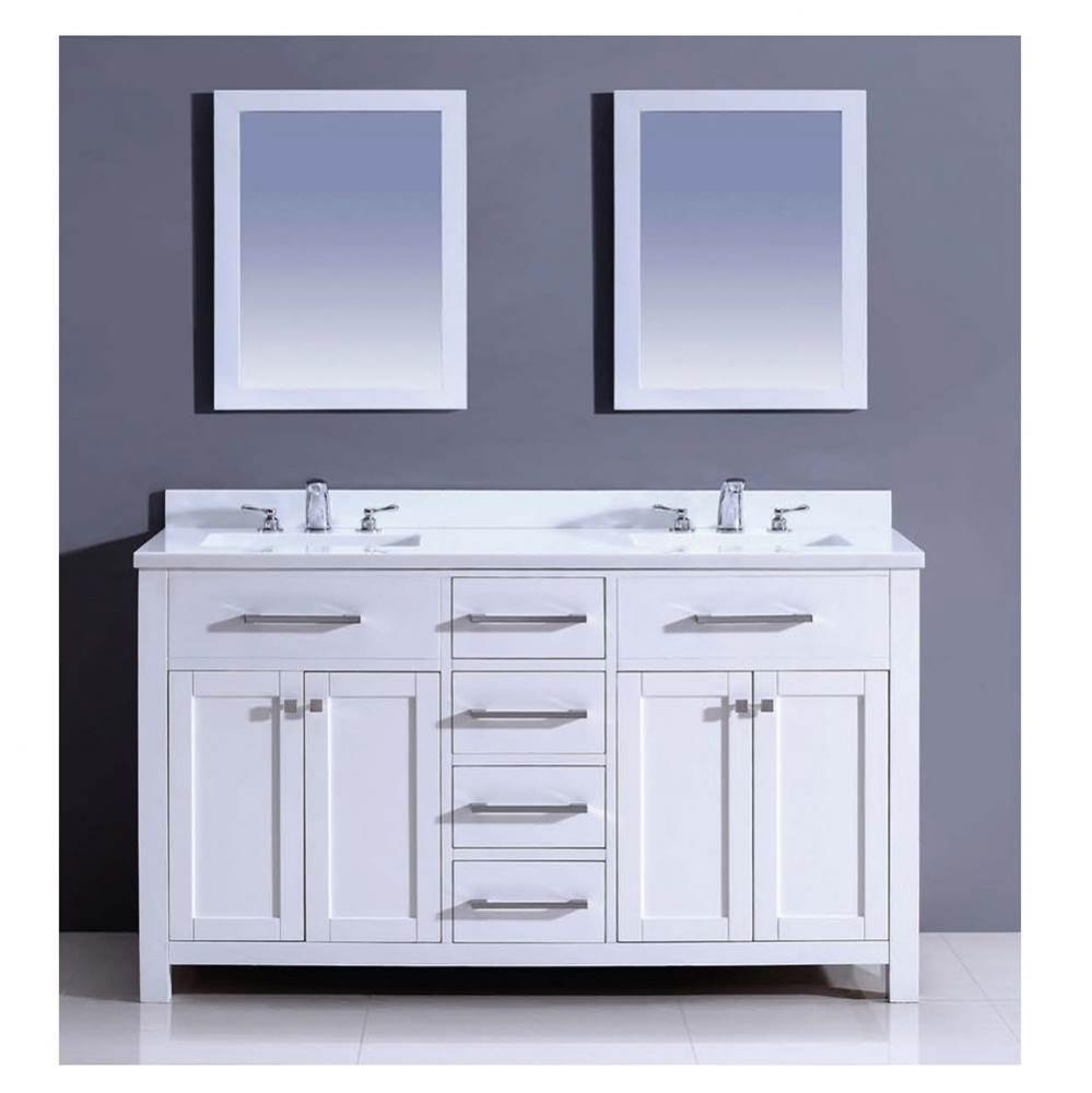 Pure White quartz 1'' thickness countertop with 2 undermount ceramic sinks and 3 prec