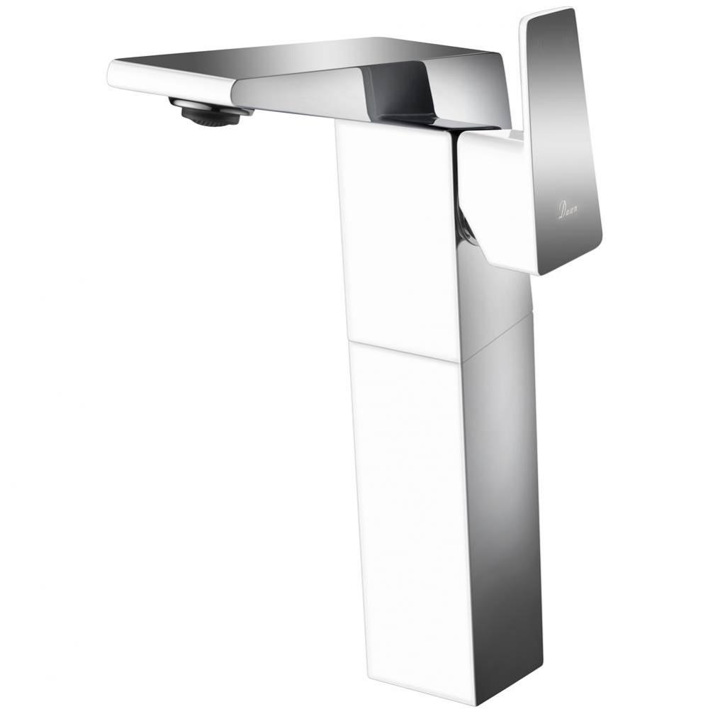 Single Lever Tall Square Lavatory Faucet, Chrome & White