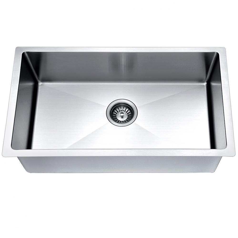 Handmade stainless steel undermount single bowl with straight sink edges and near zero radius corn