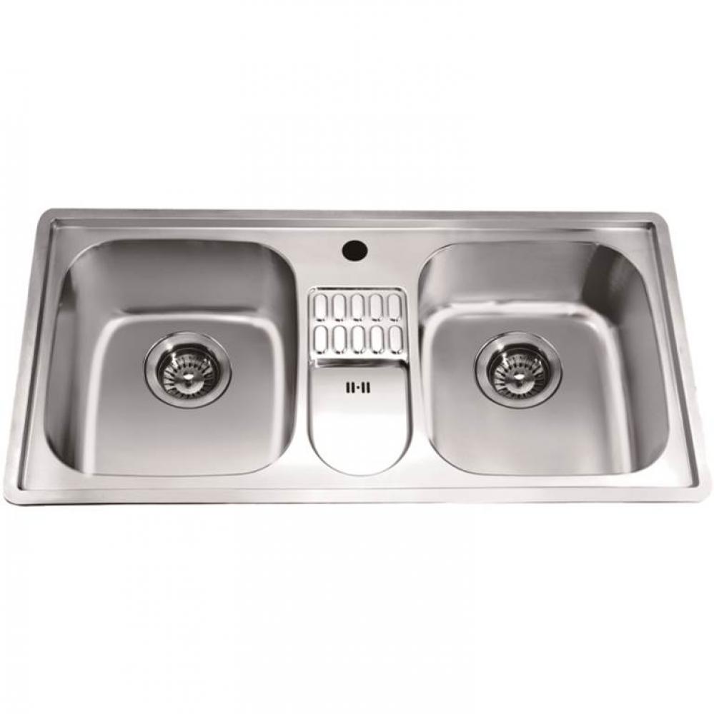 Dawn® Top Mount Equal Double Bowl Sink with Integral Drain Board and 1 Hole