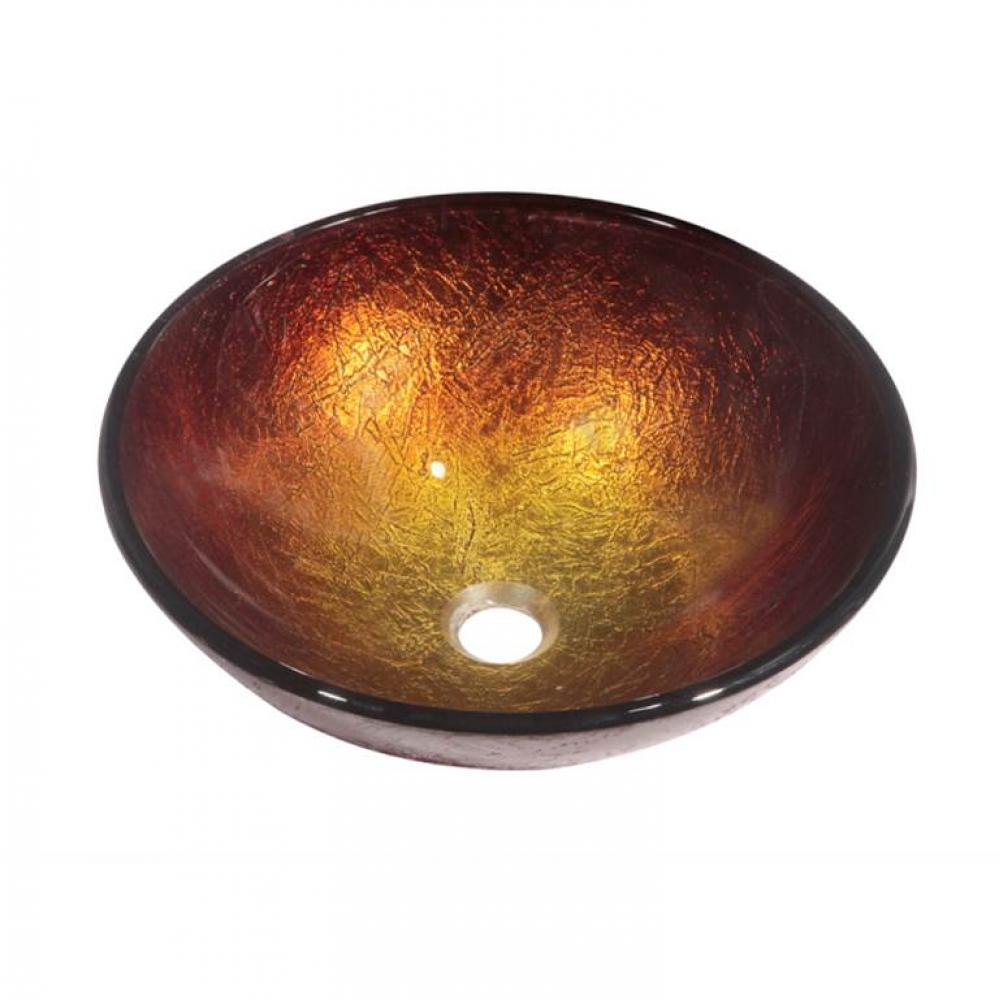Dawn® Tempered glass, hand-painted glass vessel sink-round shape, Gold and Brown