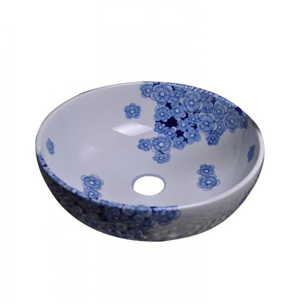 Dawn® Ceramic, hand-painted vessel sink-round shape, Blue and white