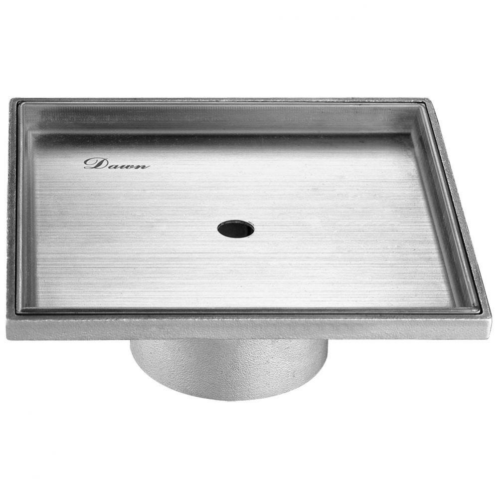 Shower square drain --18G, 304 type stainless steel, polished, satin finish: 5''L x 5&ap