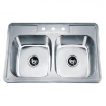 Dawn AST102 - Top Mount Equal Double Bowl, 20G: 33-1/16''L x 22''W x 8''D (outside