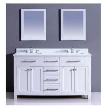 Dawn AAMT602135-01 - Pure White quartz 1'' thickness countertop with 2 undermount ceramic sinks and 3 prec