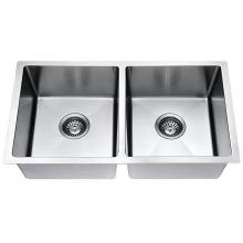 Dawn ADAUS300707 - Handmade stainless steel undermount double bowl sink with straight sink edges and near zero radius