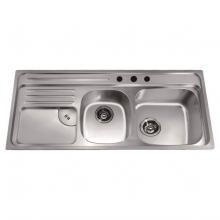 Dawn CH366 - Dawn® Top Mount Double Bowl Sink with Integral Drain Board and 3 Holes (Large Bowl on Right)