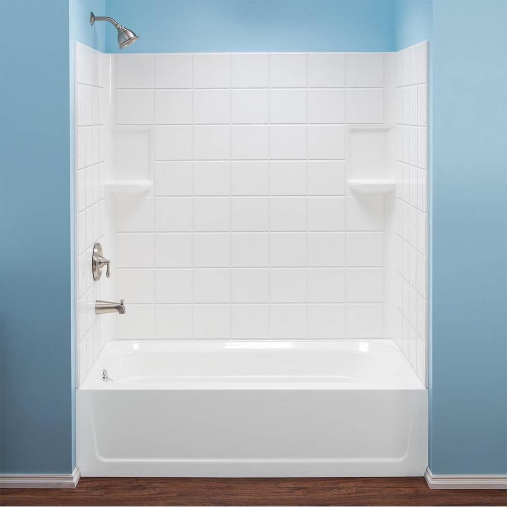 Topaz Tile Bathtub Wall, White, Fiberglass, 30''x60''
