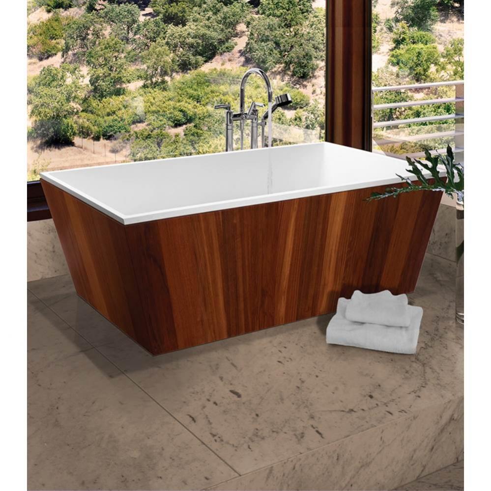 Petra Sculpturestone Freestanding Teak Wrap Air Bath - Gloss White (62.25X32.25)