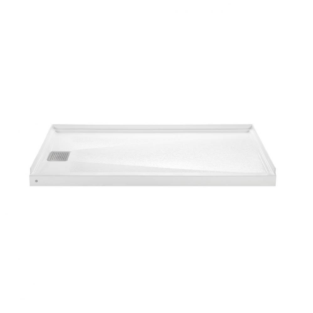 6032 Acrylic Cxl Lh Drain  60'' Threshold 3-Sided Integral Tile Flange - White
