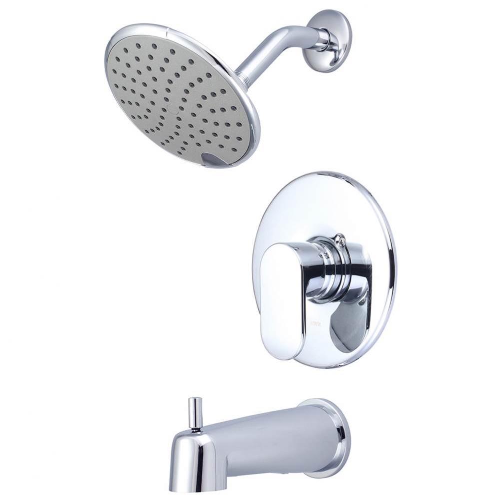 TUB and SHWR TRIM SET-LVR HDL EXT. COMBO DVR TUB SPT W/ESCUTCHEON SINGLE FUNC RAIN SHWR-CP