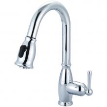 Olympia K-5040 - KITCHEN-1 OR 3 HOLE SINGLE LVR HDL GOOSENECK SPT W/PULL-DOWN SPRAY HEAD 3/8'' FLEX-CP