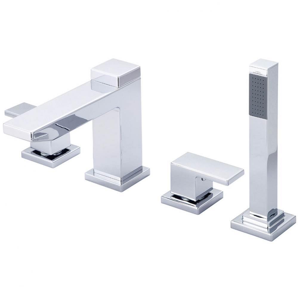 Roman Tub Set-Mod 8''-16'' Two Lvr Hdls Rigid Spt Dvr Valve Handheld Showerhea