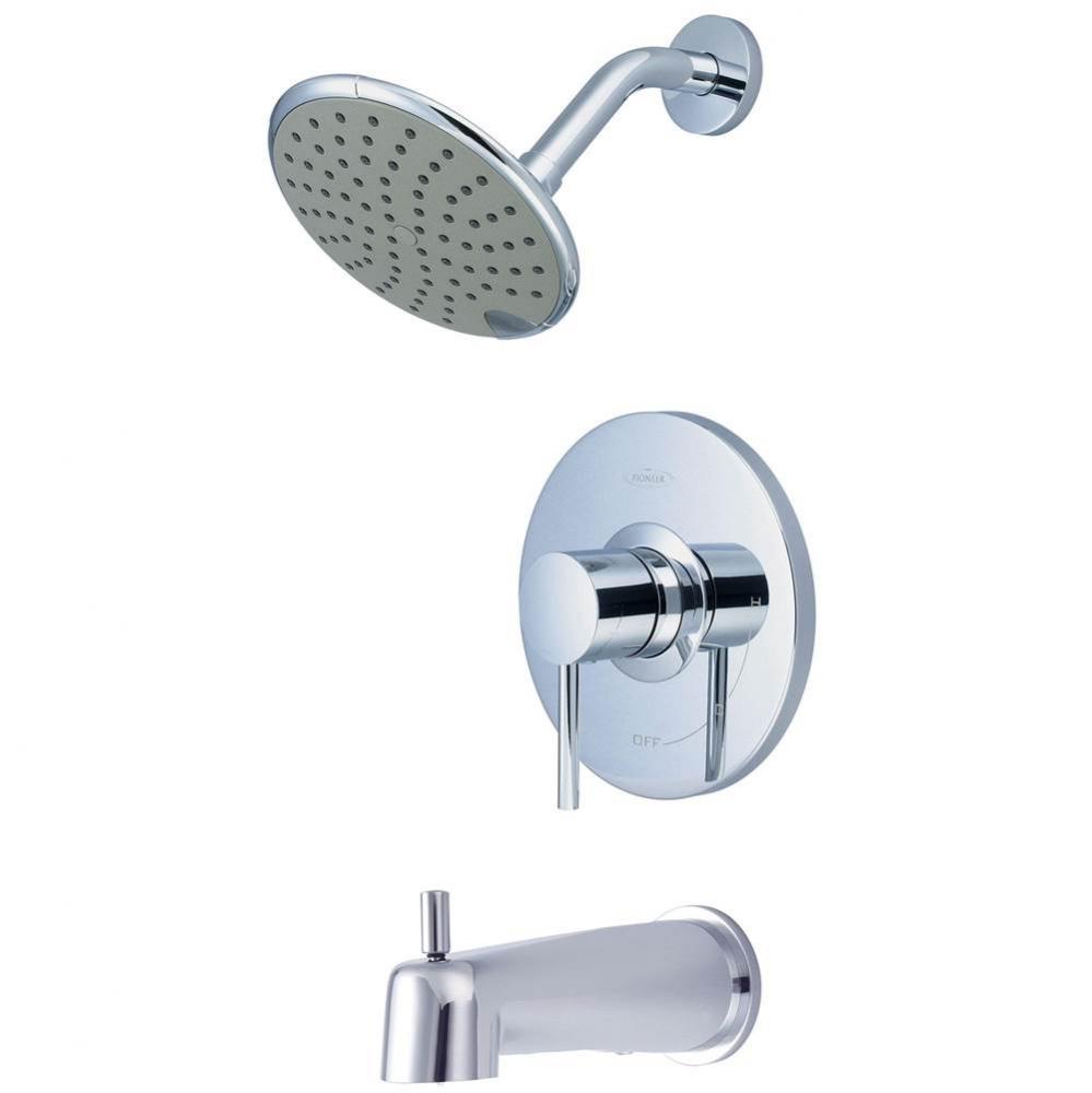 Tub and Shower Trim Set-Motegi Lever Handle Combo Diverter Spout 6'' Rain Shower-CP