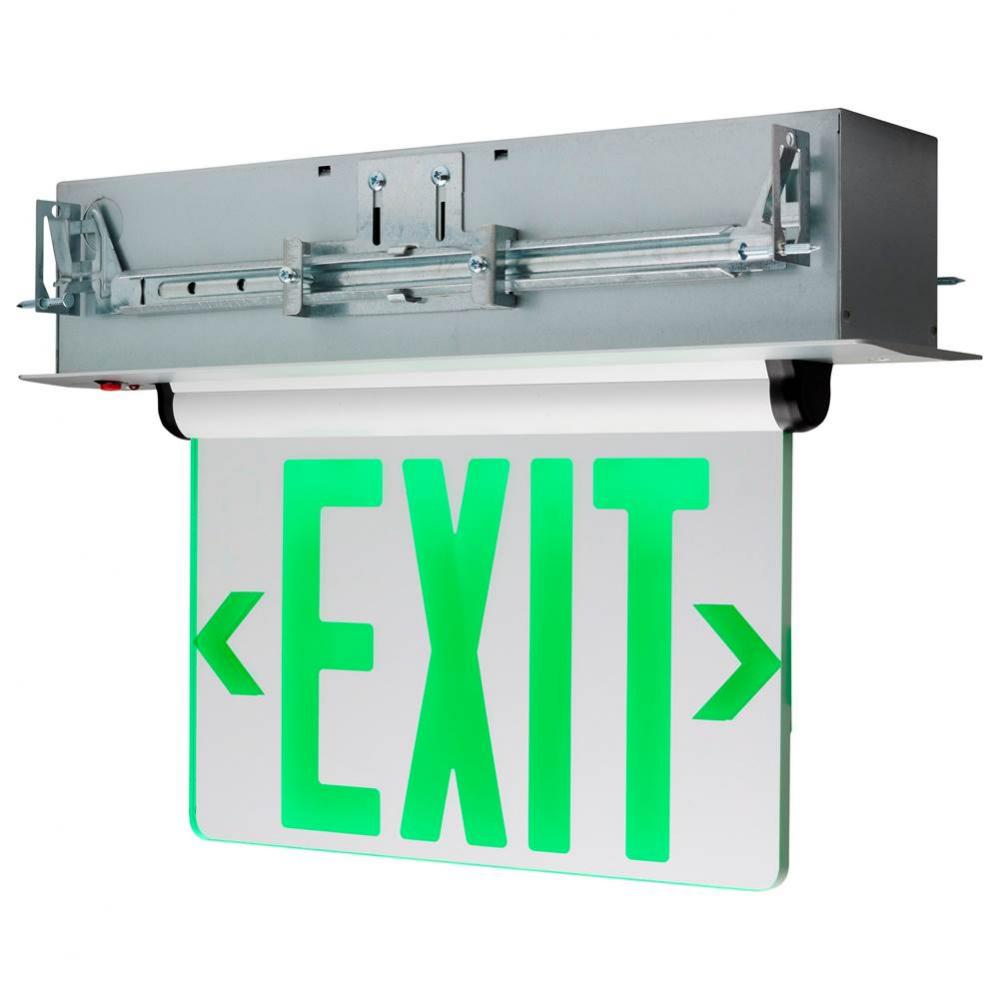 Green (Mirror) Edge Lit LED Exit Sign; 2.94 Watts; Dual Face; 120V/277 Volt; Silver Finish