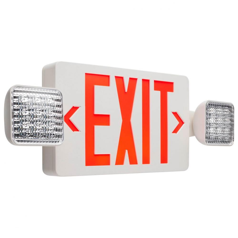 Combination Red Exit Sign/Emergency Light, 90min Ni-Cad backup, 120/277V, Dual Head, Single/Dual F