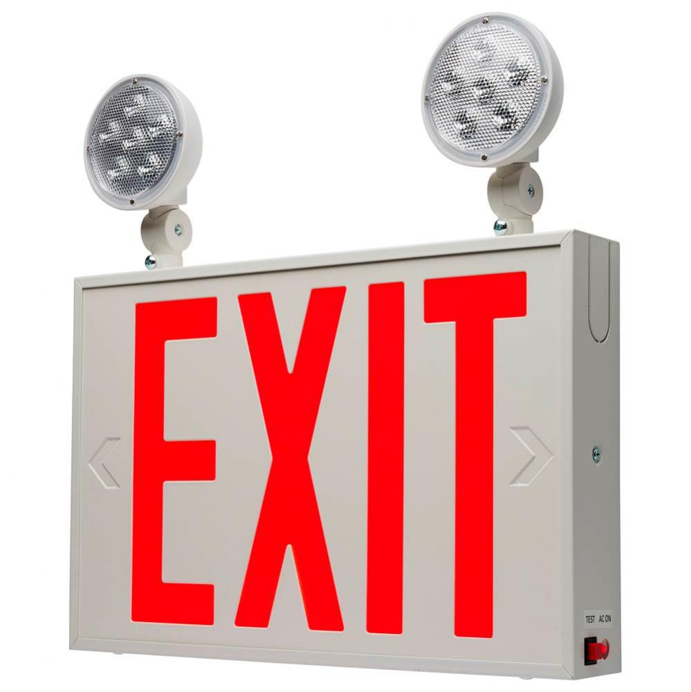 Combination Red Exit Sign/Emergency Light, 90min Ni-Cad backup, 120-277V, Dual Head, Single/Dual F