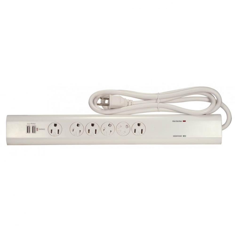 White 6 Outlet Surge with USB Charger