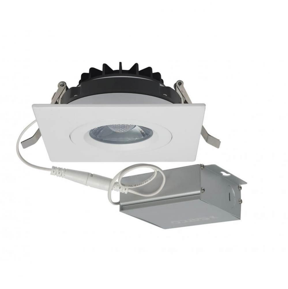 12 W LED Direct Wire Downlight, Gimbaled, 4'', 3000K, 120 V, Dimmable, Square, Remote Dr