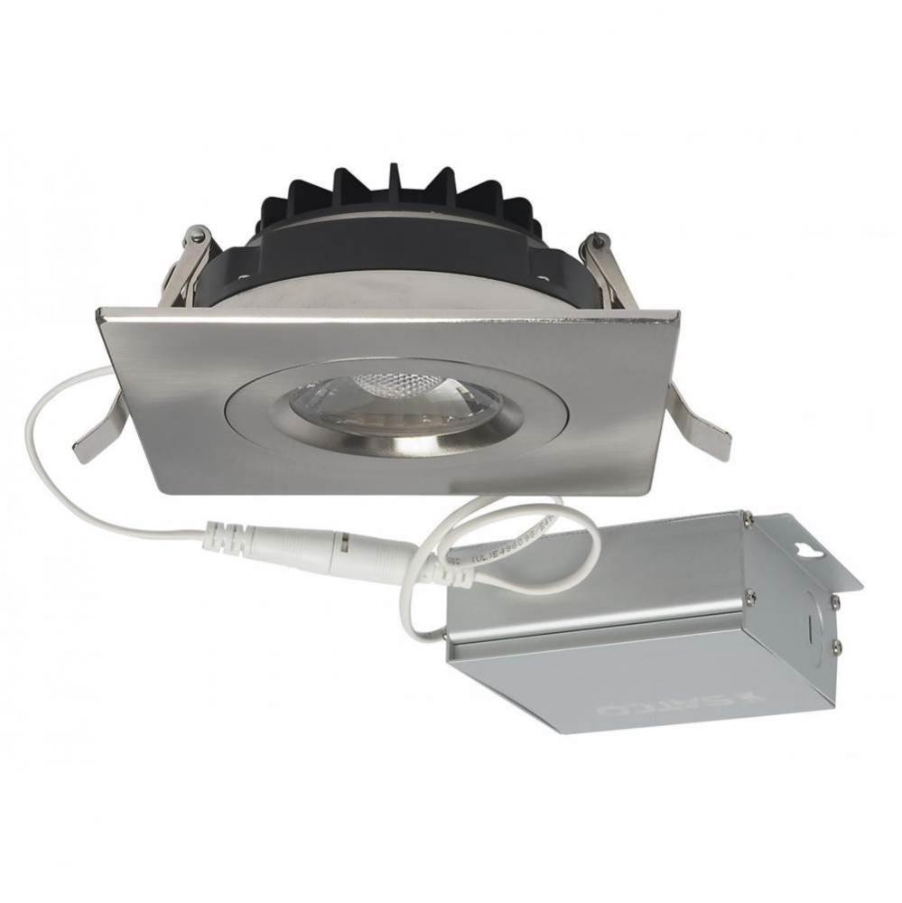 12 W LED Direct Wire Downlight, Gimbaled, 4'', 3000K, 120 V, Dimmable, Square, Remote Dr