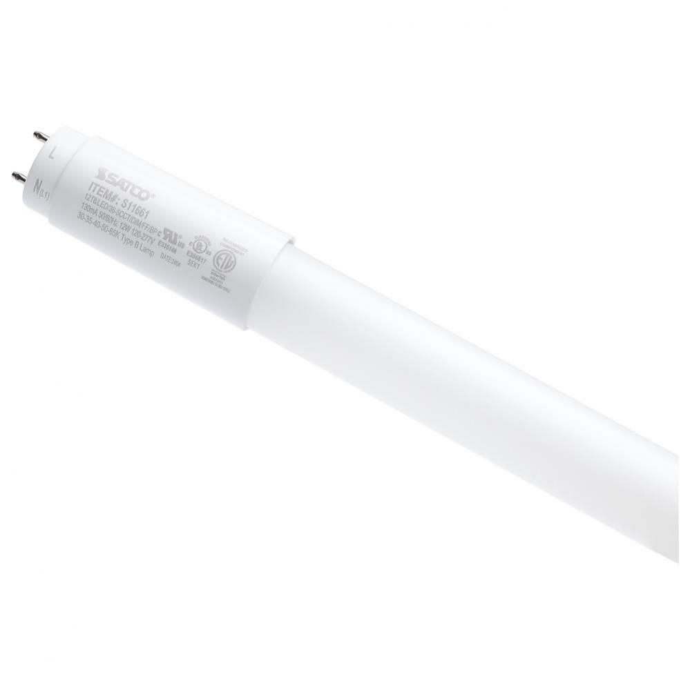 12 Watt T8 LED - 36 Inch - 30K/35K/40K/50K/65K CCT Selectable - Medium Bi Pin Base - Type B Ballas