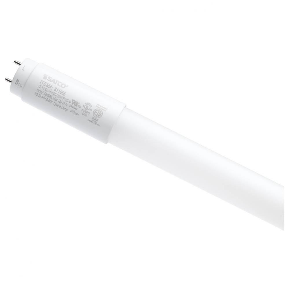 15 Watt T8 LED - 48 Inch - 30K/35K/40K/50K/65K CCT Selectable - Medium Bi Pin Base - Type B Ballas