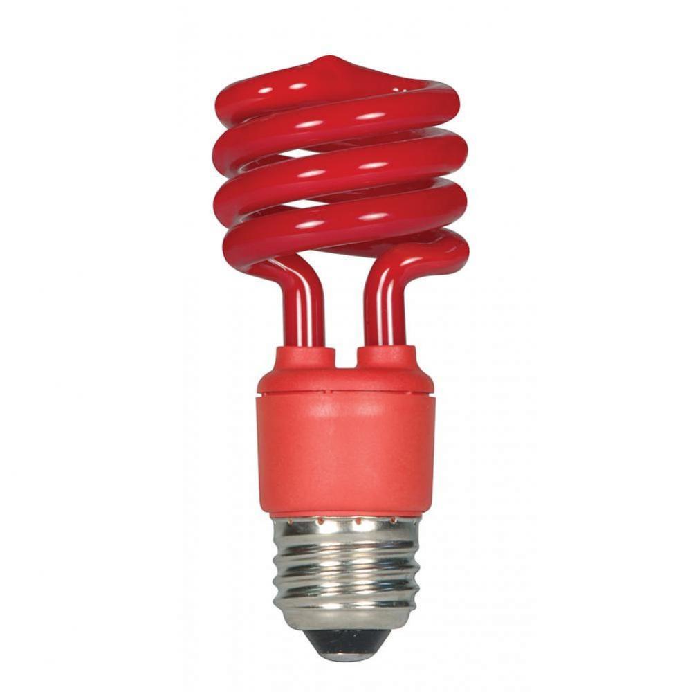 13 watt; Mini Spiral Compact Fluorescent; Red Color; Medium base; 120