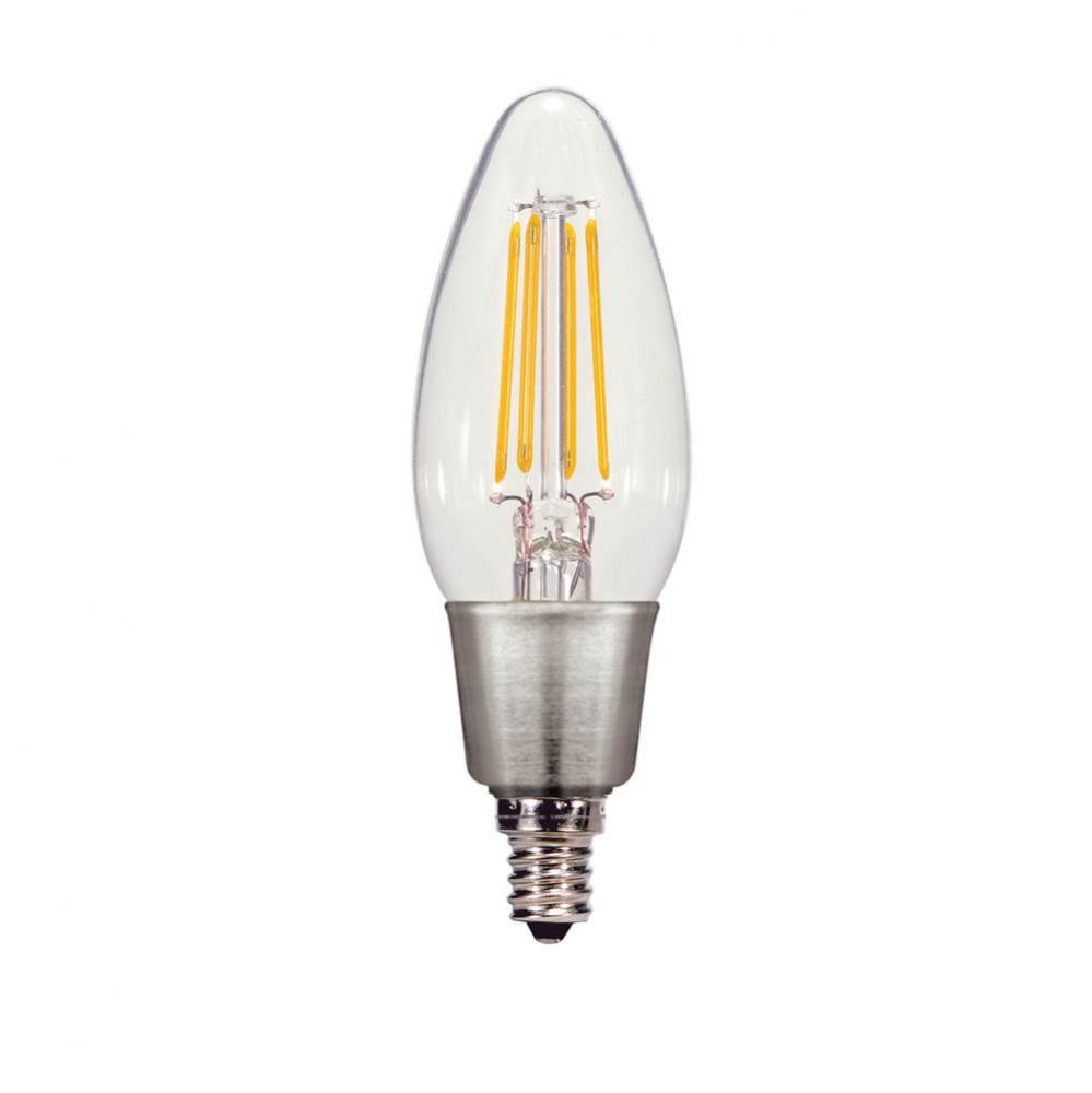 4.5 watt C11 LED; Clear; Candelabra base; 2700K; 470 lumens; 120