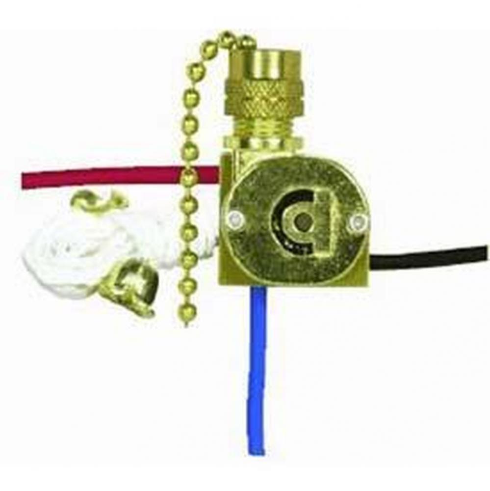 3 Way Pull Chain Switch Brass Plated