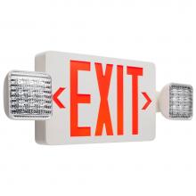 Satco 67-122 - Combination Red Exit Sign/Emergency Light, 90min Ni-Cad backup, 120/277V, Dual Head, Single/Dual F