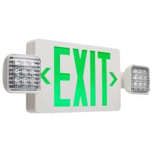 Satco 67-125 - Combination Green Exit Sign/Emergency Light; Singe/Dual Face; 120/277 Volts; Remote Compatible; Wh