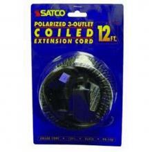 Satco 93-173 - 12 Foot Coiled (Extended) Extension Cord; Black Finish; 16/2 SPT-2; 13A-125V-1625W Rating