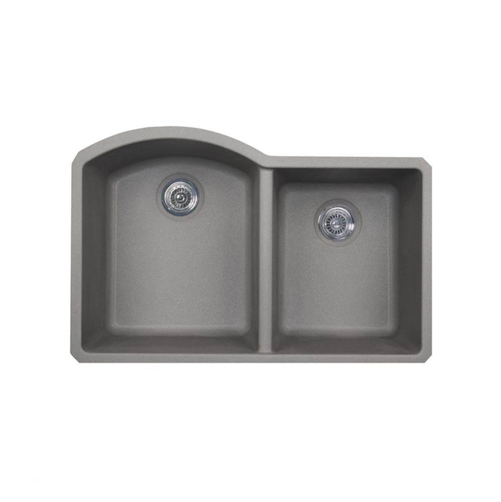 QUDB-3322 22 x 33 Granite Undermount Double Bowl Sink in Metallico