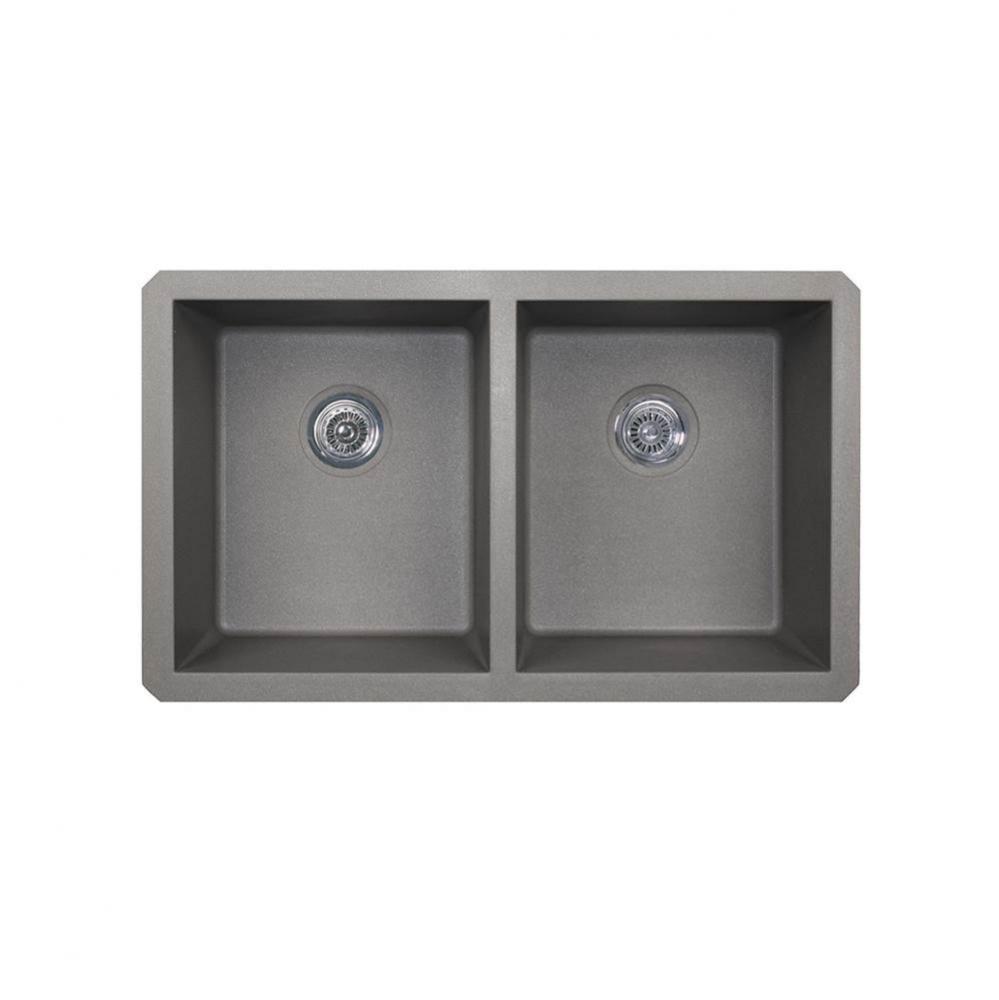 QUSQ-3322 22 x 33 Granite Undermount Double Bowl Sink in Metallico