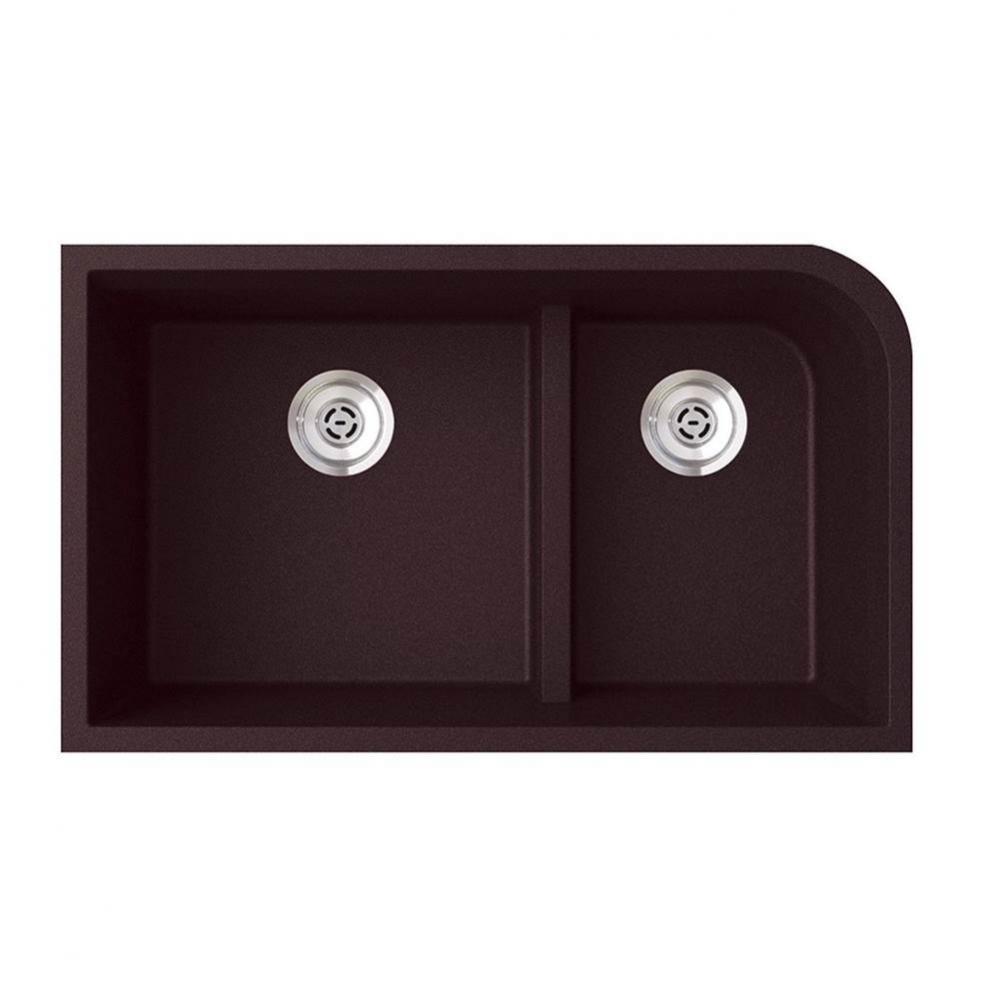 QULD-3322 22'' x 33'' Granite Undermount Double Bowl Sink in Espresso