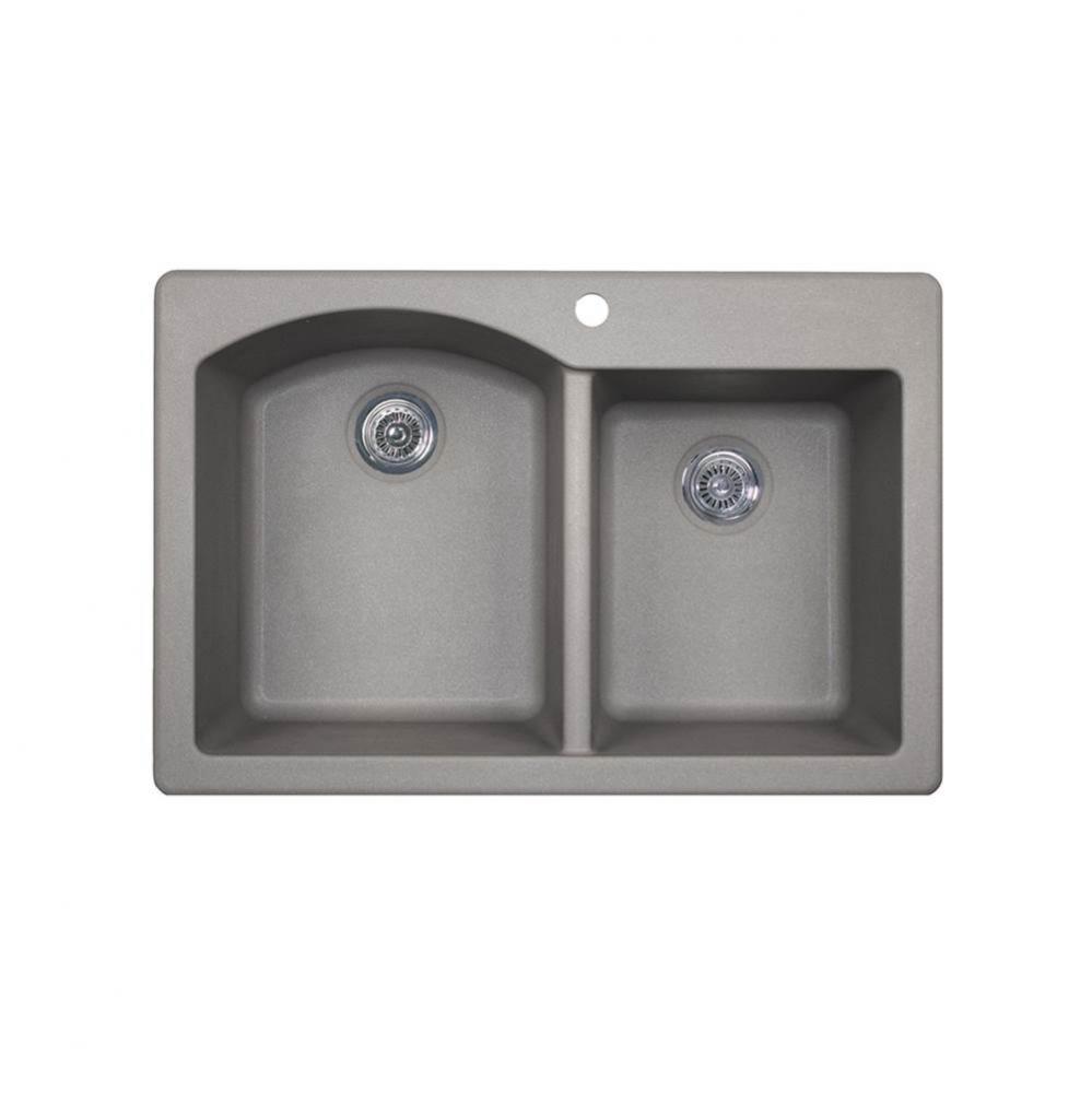 QZDB-3322 22 x 33 Granite Drop in Double Bowl Sink in Metallico